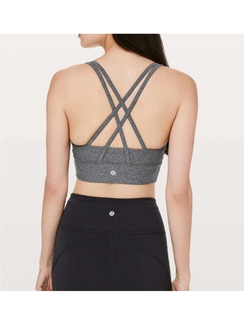 lululemon long line energy Bra Heathered Grey size 4 strappy sports bra